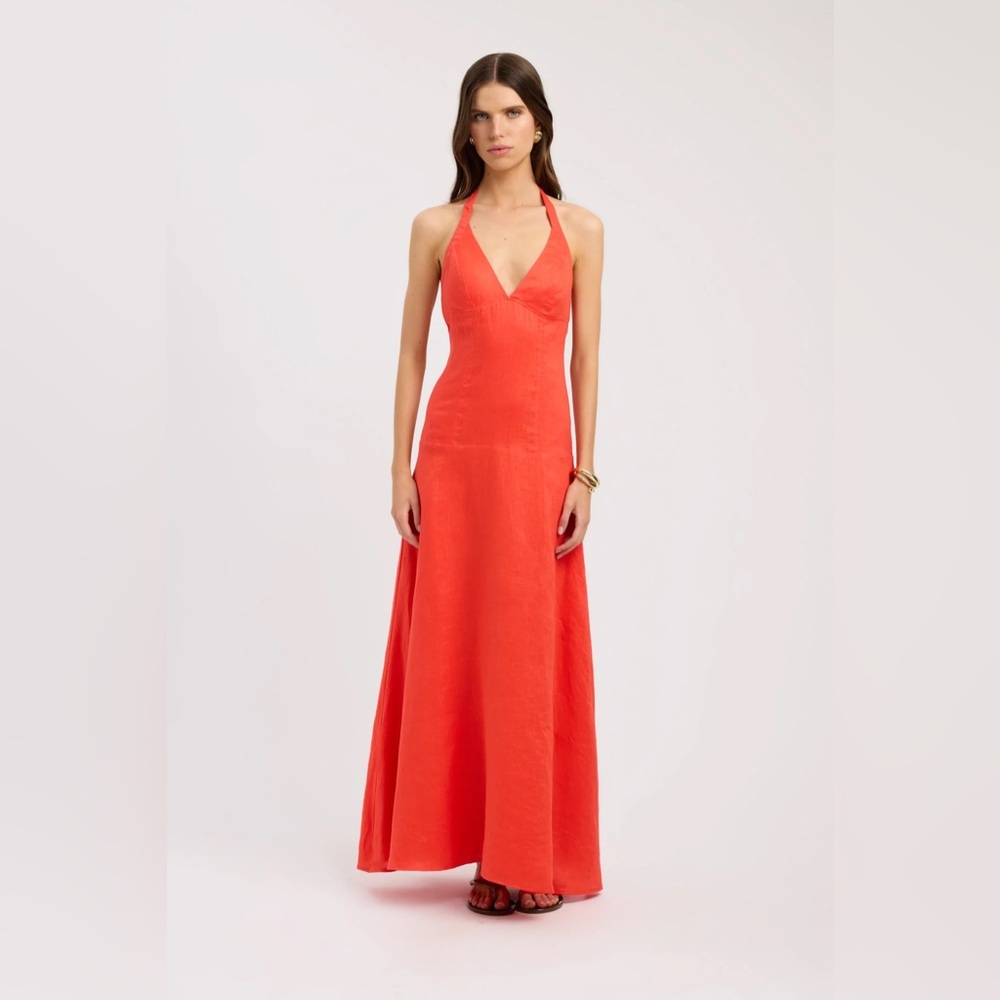 Orange linen maxi dress kookai vacation dress Tahiti core halter dress